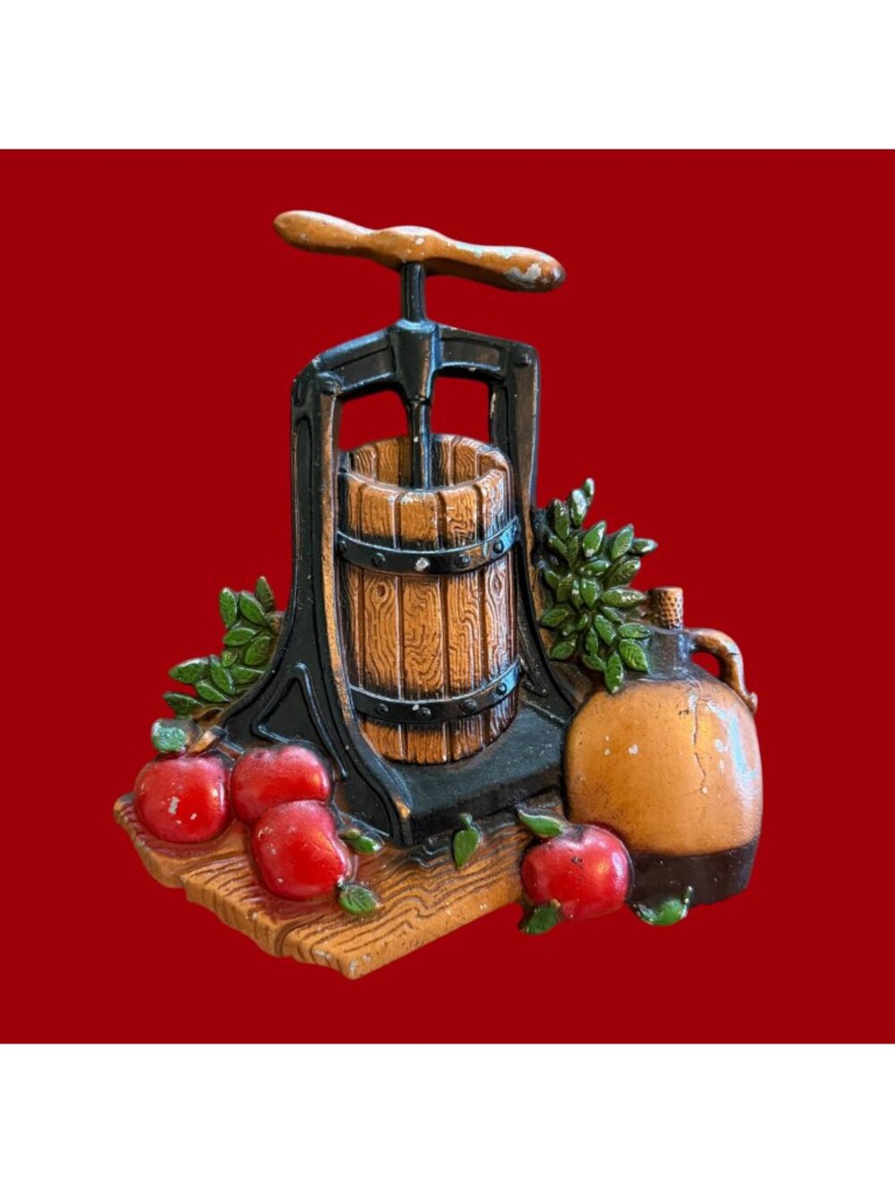 Vintage Homco Cast Metal Apple Press Cottagecore Farmhouse Decor Wall Art